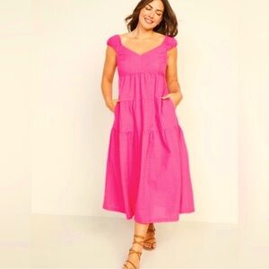 Pink sundress perfect maxi length for petites Sz M EUC HAS POCKETS